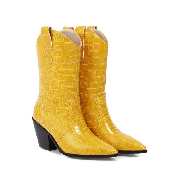 

2021 new pointed toe thick high heels shoes autumn winter short ladies western mid-calf boots for women wdqb, Black