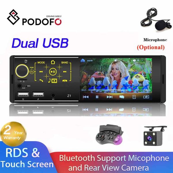 

podofo autoradio 1 din car radio 4.1" mp5 car player touch screen stereo bluetooth 1din auto radio camera mirror link