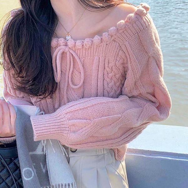 

pink vintage sweater women long sleeve thin knitted pullover female casual sweet fashion knitweat lady autumn 2020 korean1, White;black