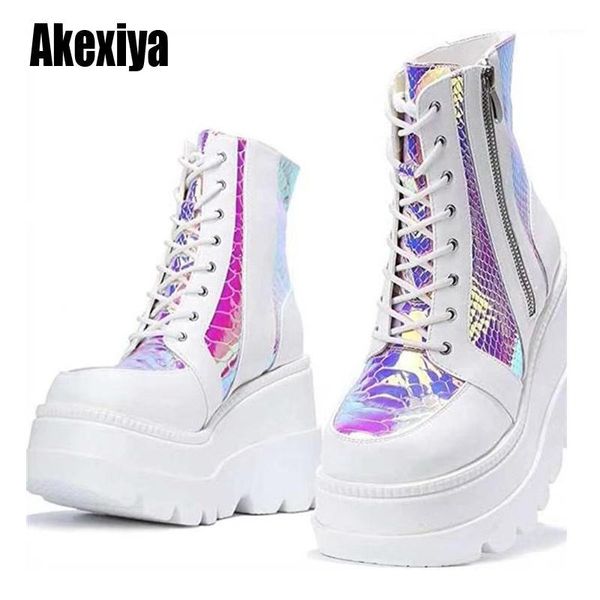 

nightclub fashion female platform increase boots classic wedges ankle boots women 2020 zipper booties botas mujer 35-43 u9611, Black
