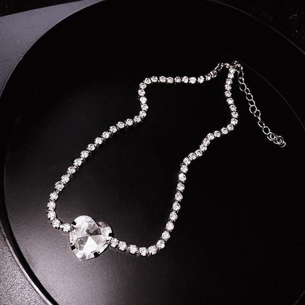 

chokers big heart crystal necklace for women pendant hire rs jewelry neck chains inlaid zircon, Golden;silver