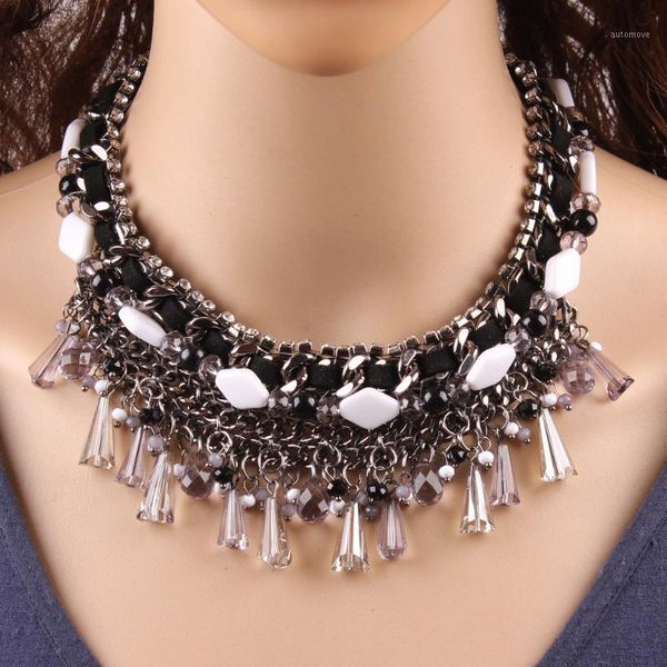 

2020 new arrival design fashion brand statement necklace chunky choker acrylic chain crystal pendant necklace for women collar1, Golden;silver