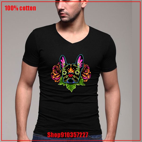 

vintage boyfriend's day gift french bulldog in black day of the dead sugar skull dog v man plus size t shirt sport hooded sweatshirt ho