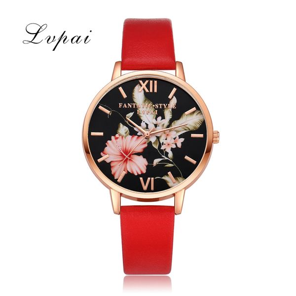 

luxury lvpai brand women bracelet watch fashion rose gold flowers leather simple women dress watches luxury business clock watch fashion des, Slivery;brown