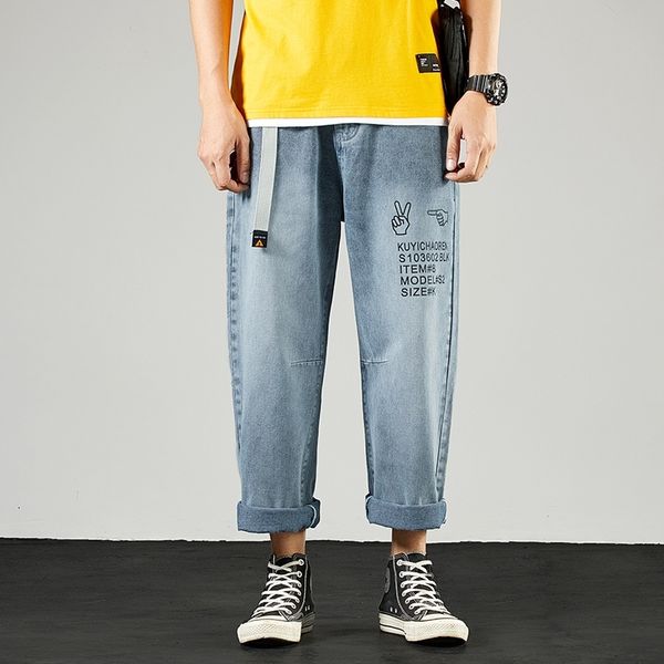 

kyson and spring summer 2020 jeans trend youth loose nine point men's and leg new wide jeans washed light color daddy pants 0c5on, Blue