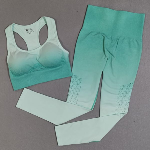 

2pcs hollow-out yoga set women seamless ombre workout set sportswear fitness clothes women gym clothing gym leggings sports set y1225, Gray