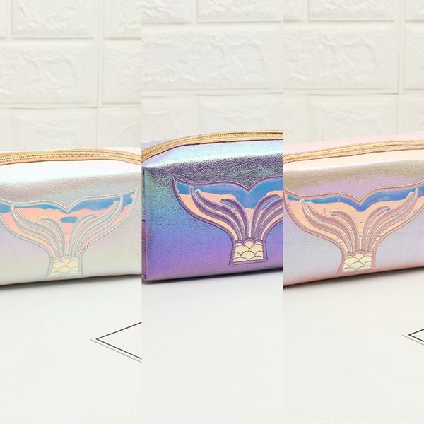 

krnfk capacity pu laser cosmetic creative fishtail portable large storage cosmetic new bagstorage bag hand-held colorful wash bag pylge