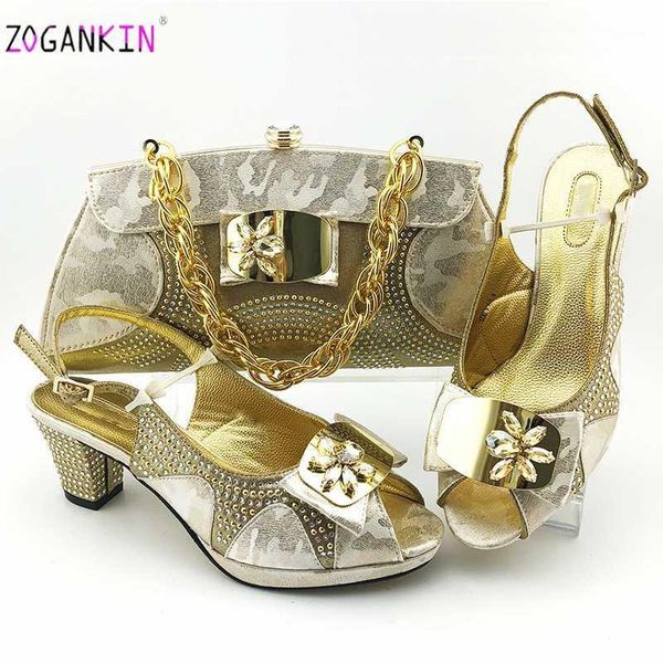 

latest golden shoes and bags set italian women shoes and matching bags with ctystal mature style african lady bag1, Black