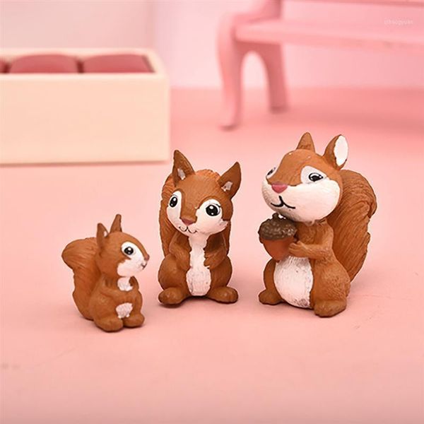 

3pc cute squirrel family figurine model garden fairy ornament glass diy accessories home decoration decor miniature toy craft1