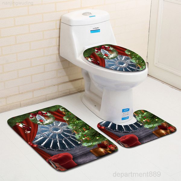 

eco friendly 3 pcs seat christmas anti-slip bath mats washable cover bathroom accessories toilet mat set
