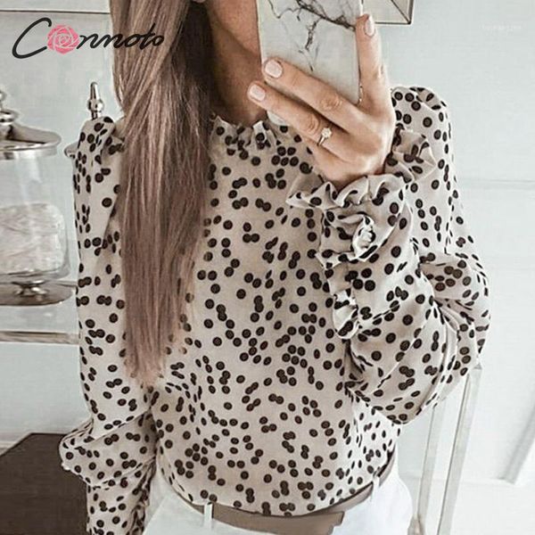 

conmoto polka dot vintage women blouse shirt elegant female winter 2019 blouse shirts turtleneck puff long sleeve blusa mujer1, White