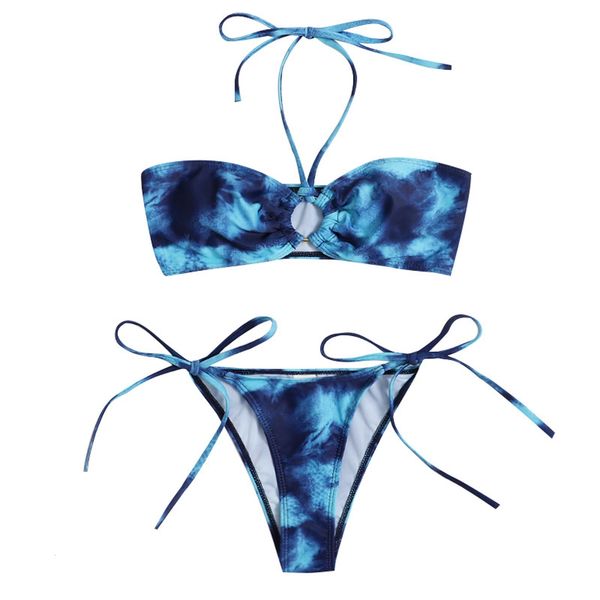 

sagaceladies printed swimsuit,women's split tie-dye print bikini swimsuit with under open back swimwear, White;black
