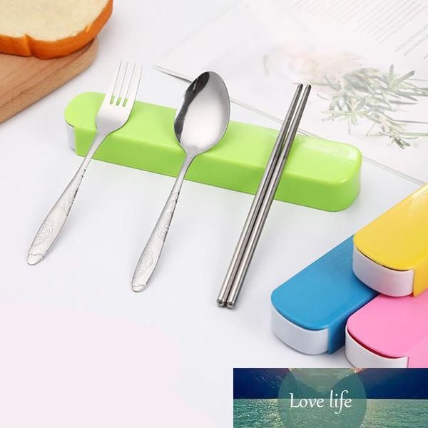 Utensílios de mesa de aço inoxidável / 3 pcs conjuntos de cutelaria caixa de talheres colher colher de duas peças conjunto de cutelaria portátil conjunto de talheres de aço inoxidável