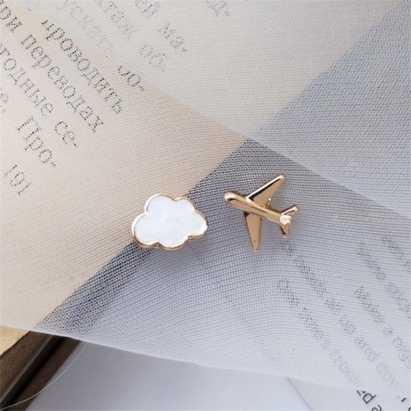 

shamir asymmetric aircraft clouds stud earrings cute mini small earrings women jewelry gifts, Golden;silver