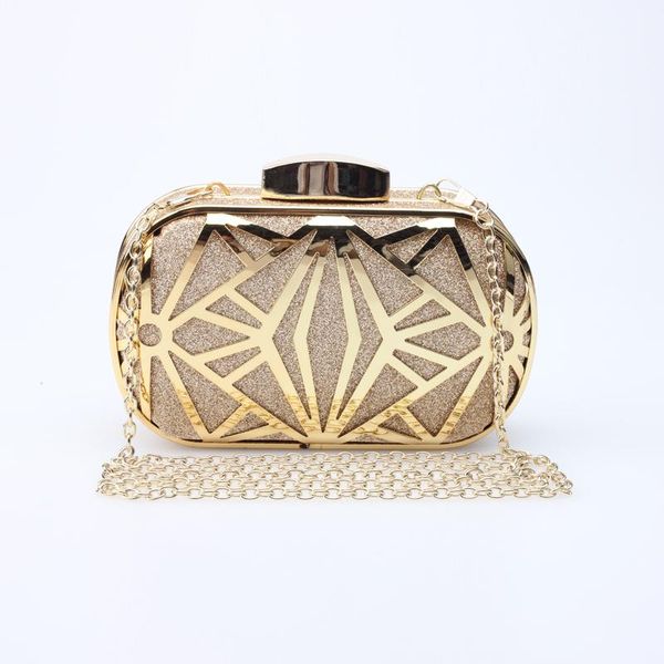 

2020 fashion shiny evening bag female metal hollowed shoulder handbag pu leather wedding party clutch purses crossbody bag