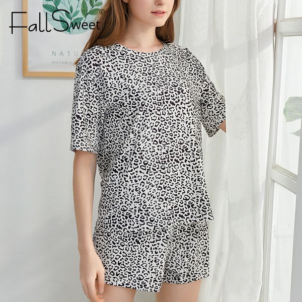 

fallsweet leopard print pyjamas women lingerie summer shorts sleeves ladies pajamas sets sleepwear s to xl night suit y200708, Black;red