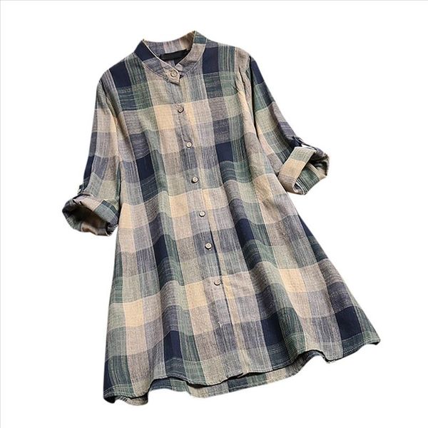 

fashion womens blouses female casual matching color long sleeve button loose plaid shirt blusas mujer de moda 2021 jy16, White