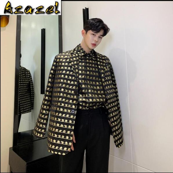 

men's suits & blazers men and european catwalk style stamping printing suit personality loose hairdresser jacket clothing, White;black