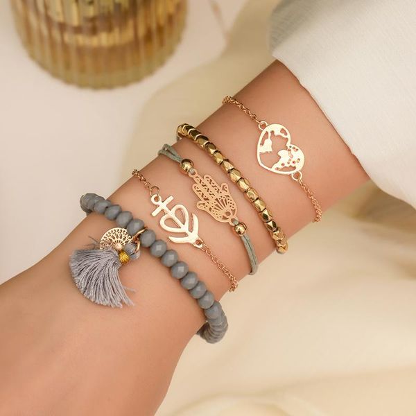 

bohemian style new set jewelry love heart beaded tassel woven bracelet fashion 5-piece set of jewelry fashion wholesale, Black