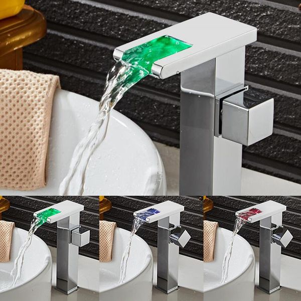 

духовой температура хромированной water power tap управляется 3 цвета led смеситель водопад бортике ванной бассейна кран лт-517c