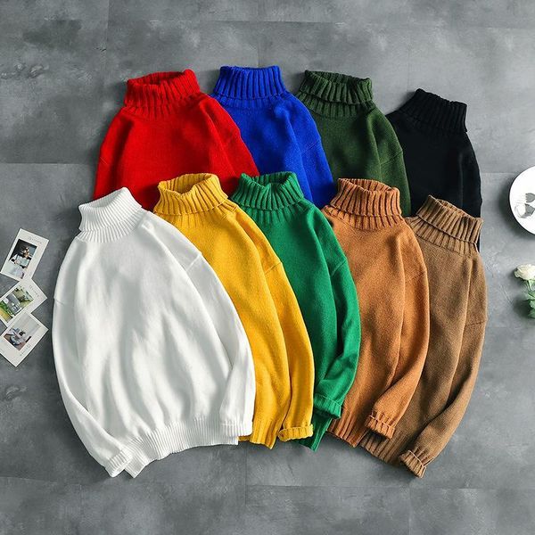 

new autumn winter warm men and womens turtleneck sweater solid-color high-necked pullover hoodies fshion loose knitwear sweaters, Black