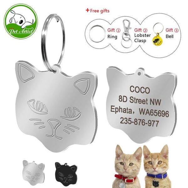 

personalized pet cat id tag small cats customized engrave tags pets name phone no. nameplate gift bell cute kitt qylzyo
