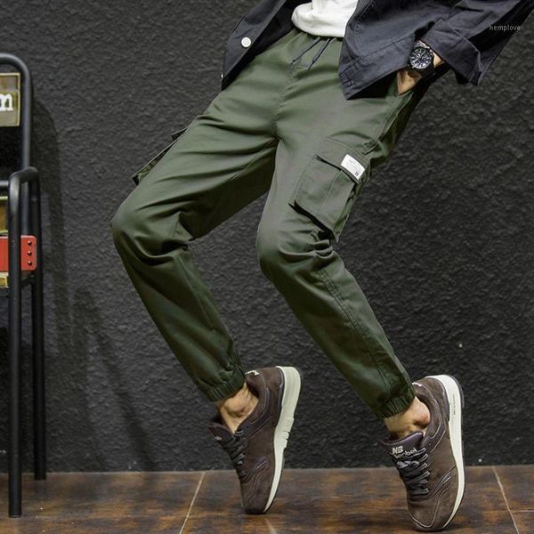 

men trousers casual wear-resistant large size ankle-tied drawstring cotton pockets pants running sports jogging pants hip hop1, Black