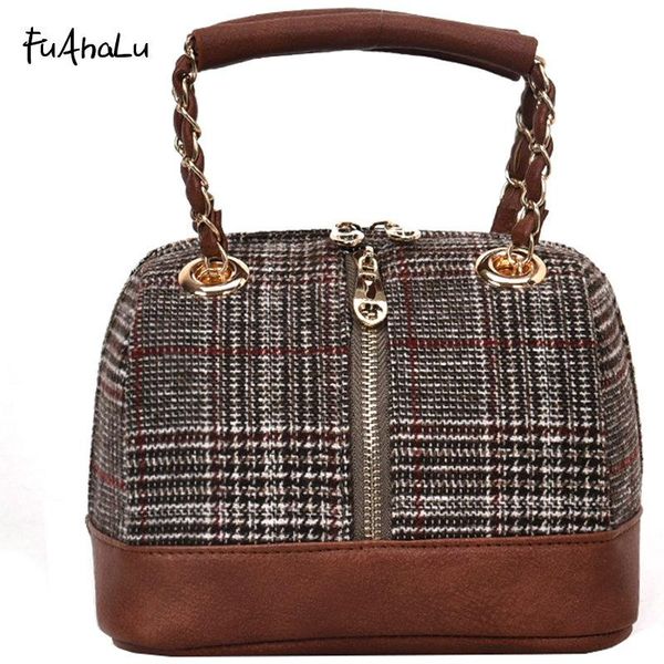 

fuahalu womens new winter woolen shoulder bag hit color slung buckets