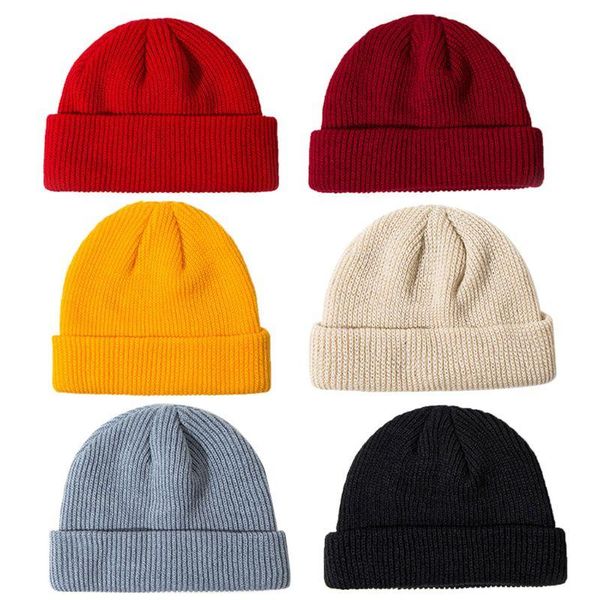 

women winter ribbed knitted cuffed short melon cap solid color skullcap baggy retro ski fisherman docker beanie hat, Blue;gray