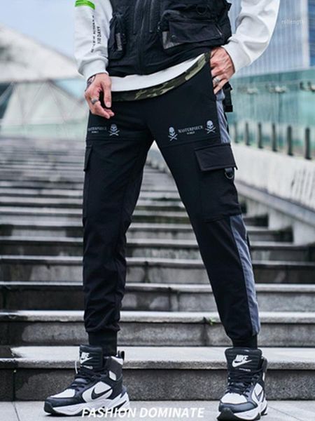 

high street sport trousers men popular trousers male spring autumn slacks hip hop patchwork cargo pants1, Black