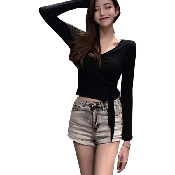 

women's spring summer style blouse shirt women's elegant lace up solid color v-neck bow casual korean slim dd8468, White