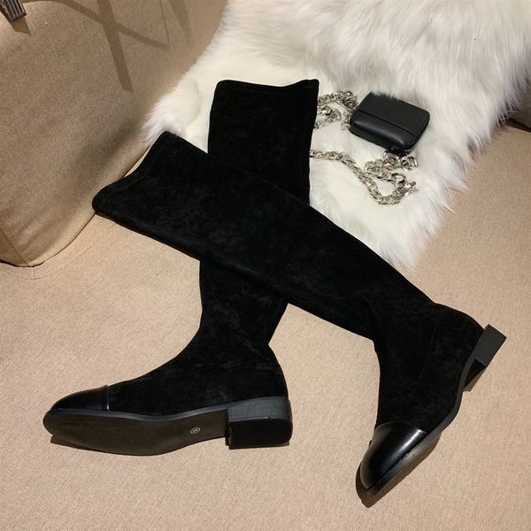 

2021 new style for autumn and winter thin elastic women's fashionable street round toe ankle on knee boots 7ede, Black