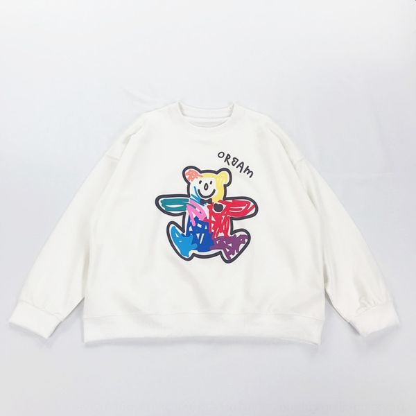 

dpfut korean casual style for bear round neck loose sweater hand-painted white female fried chicken shows students pullover sweater pullover, Black