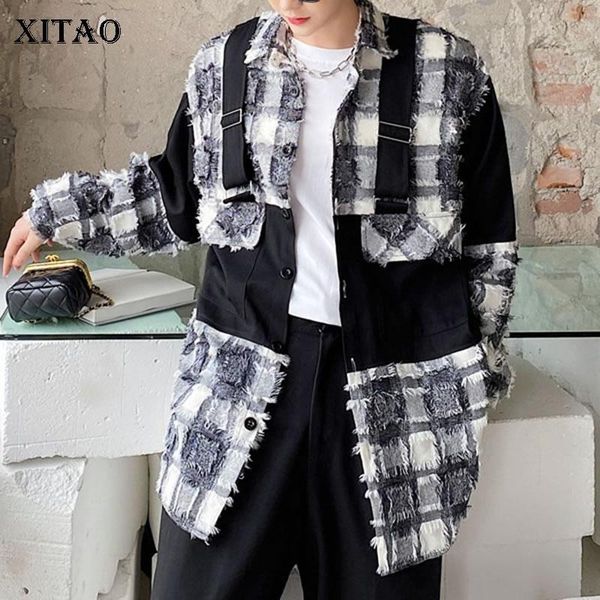 

xitao british style panelled plaid shirt women plus size long sleeve wild personality blouse women fashion streetwear zy1068, White
