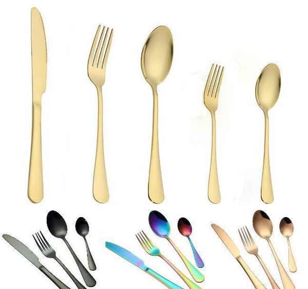 

5 colors high-grade gold cutlery flatware set spoon fork knife teaspoon stainless dinnerware sets kitchen tableware set 10 choices bbyxyxn