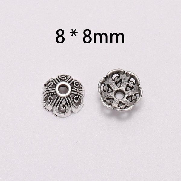 

50pcs lot 8mm 6 petals tibetan hollow out flower loose sparer apart end bead caps for diy jewelry making findings h wmtvim, Silver