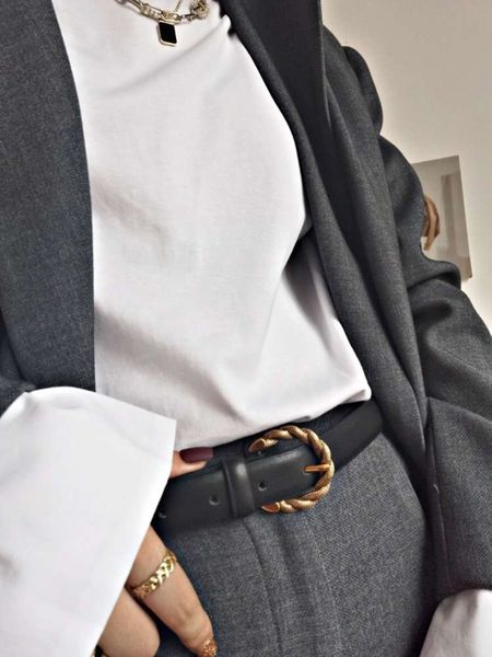 

niche design leather women's twist buckle belt, fashionable simple waist cover, pants and skirt, Black;brown