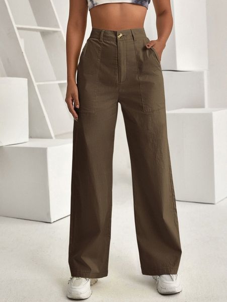 

high waist slant pocket wide leg pants z1gi#, Black;white