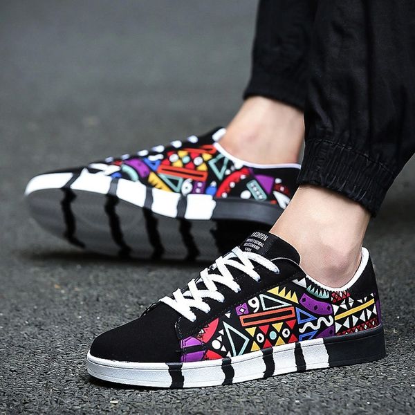 

graffiti canvas men's shoes outdoor new men sneakers casual shoes printing fashion flat vulcanized man zapatos de hombre #1r0e