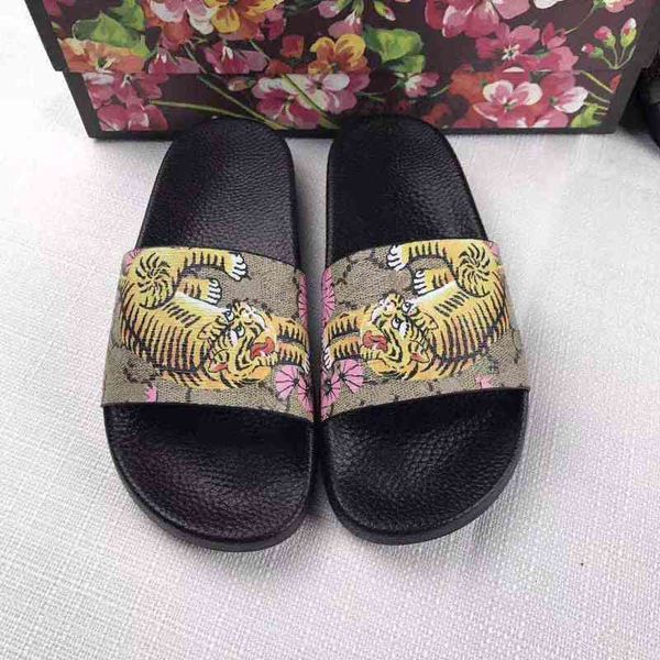 

slippers brand rubber designer slide sandal floral brocade men slipper gear bottoms flip flops women striped beach causal with box us5-12 4u, Black