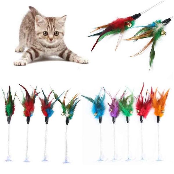 

fashion feather random color cat toys interesting elastic color mouse and feather bottom sucker pet cat toy pet jllgyx