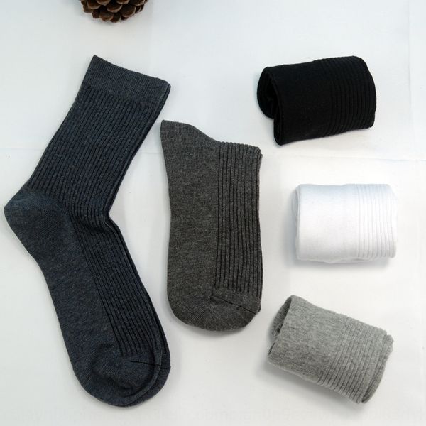 

double needle business socks spring and autumn men's solid color casual men's medium tube sports cotton cotton socks wfa96, Black