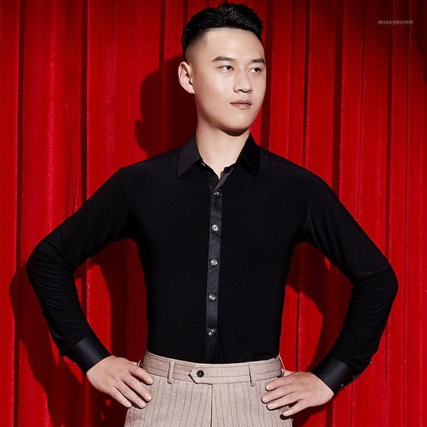 

stage wear professional men's ballroom latin dance long sleeves latino dancing clothes for women's waltz samba dwy20781, Black;red