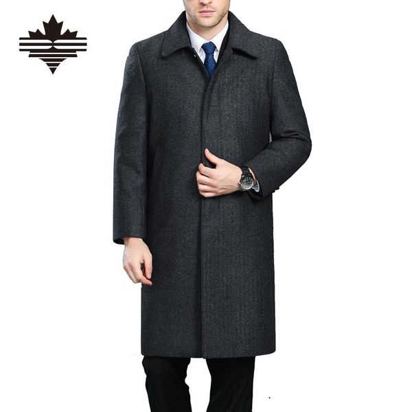 

men winter jackets wool british style men longer section woolen coats jackets outerwear warm single breasted woolen coats, Black