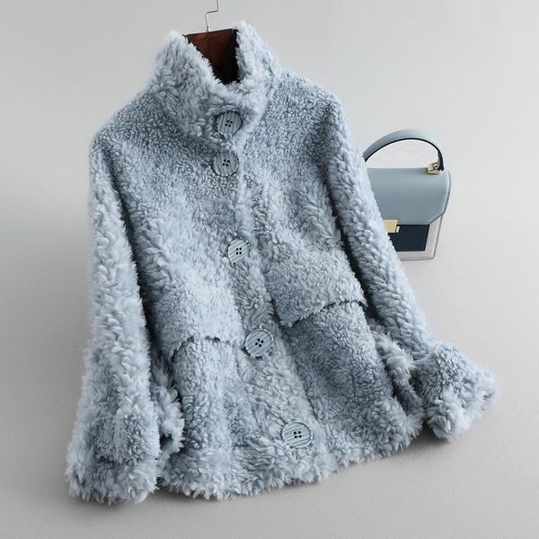 

women's fur & faux cara roll composite all-in-one cashmere coat short full lamb collar winter, Black