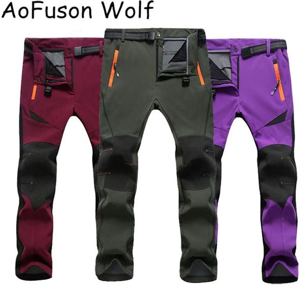 

hiking pants waterproof softshell winter men camping trekking thermal fleece warm trousers women couples casual sports pants, Black;green