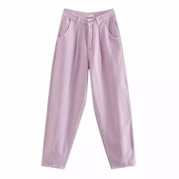 

2020 autumn women jeans vintage solid color loose harem jeans hight waist streetwear slim long pants washed bottom slochy jeans, Blue