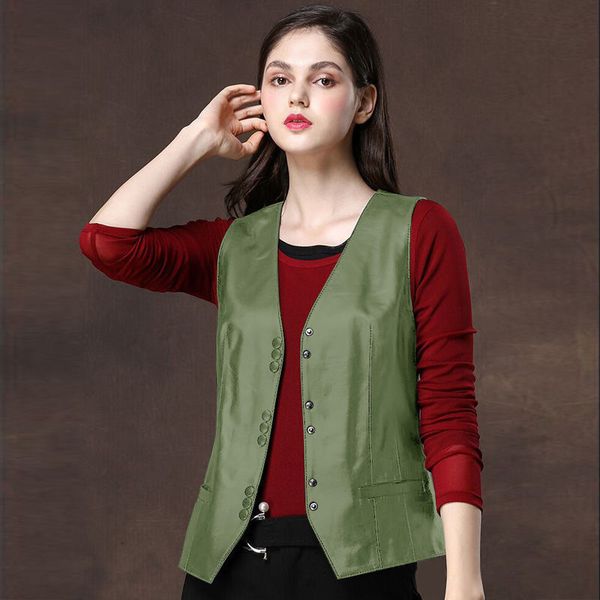 

2021 new spring plutonium leather v single collar breasted women sleeveless vest plus size 5xl y196 vuip, Black
