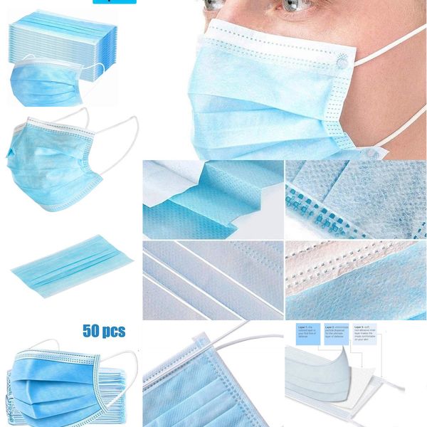 

disposable face masks 3 layer ear-loop dust mouth masks cover 3-ply non-woven disposable dust mask soft breathable outdoprotectivehy6z