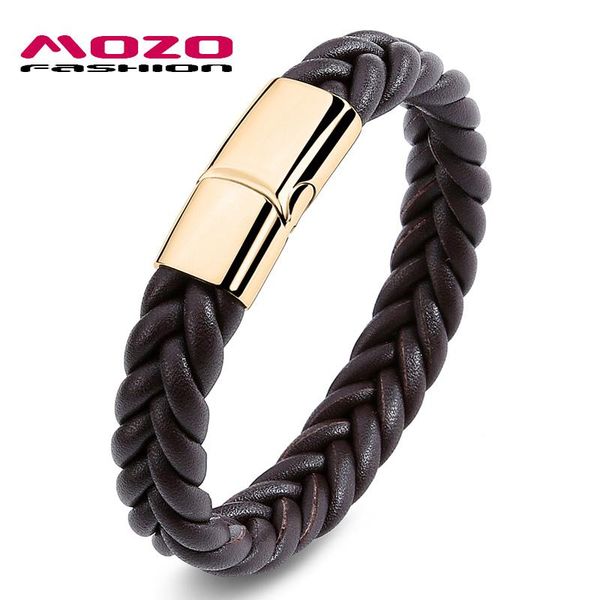 

мужчины браслет черный коричневый кожаный женщин браслет из нержавеющей стали магнитные продажи пряжка горячие браслеты панк ювелирных издел, Golden;silver